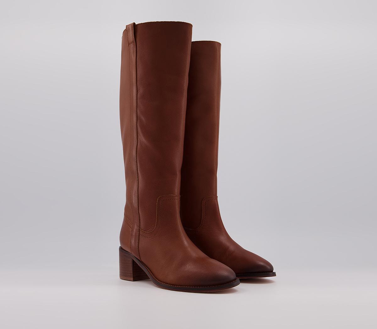 Office Kilter Block Heel Knee Boots Office Kilter Block Heel Knee Boots Tan Leather