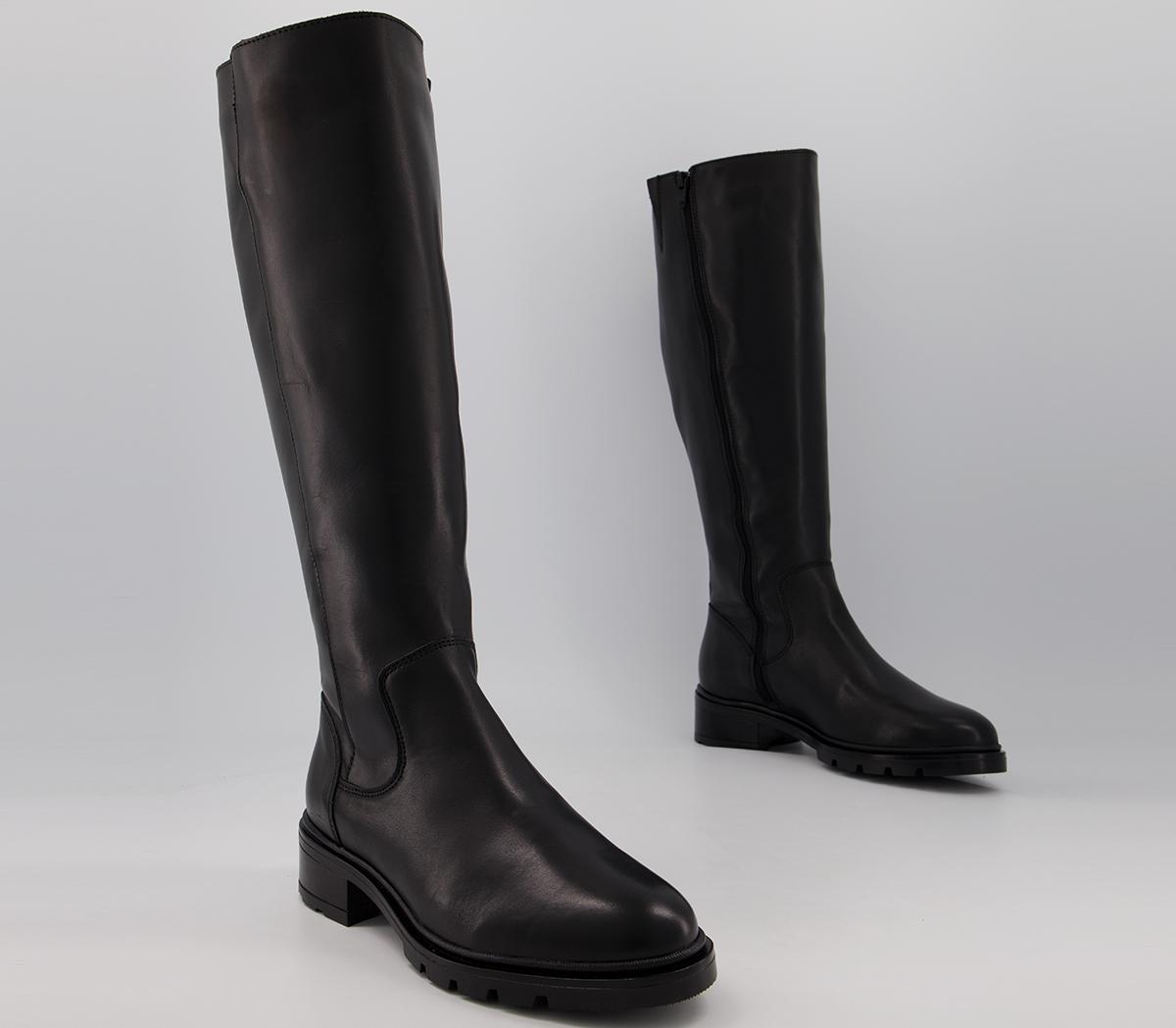 OFFICE Kingly Clean Chunky Cleated Knee Boots Black Leather - Women's ...