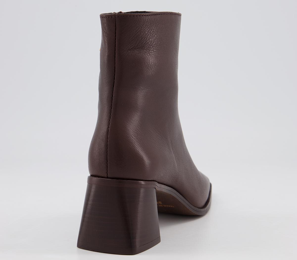 OFFICEAbbie Smart Square Toe Ankle BootsChocolate Leather