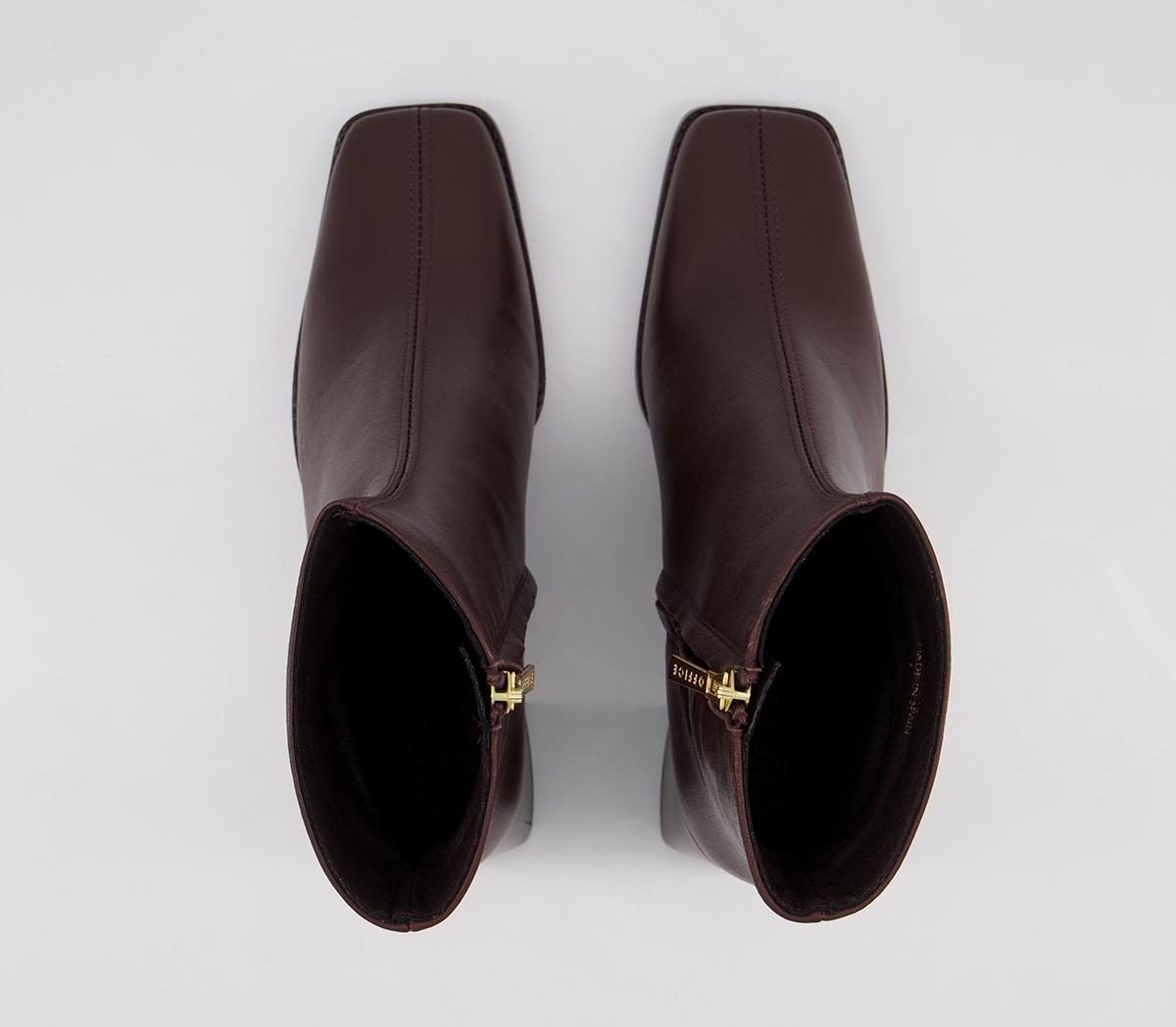 OFFICEAbbie Smart Square Toe Ankle BootsChocolate Leather