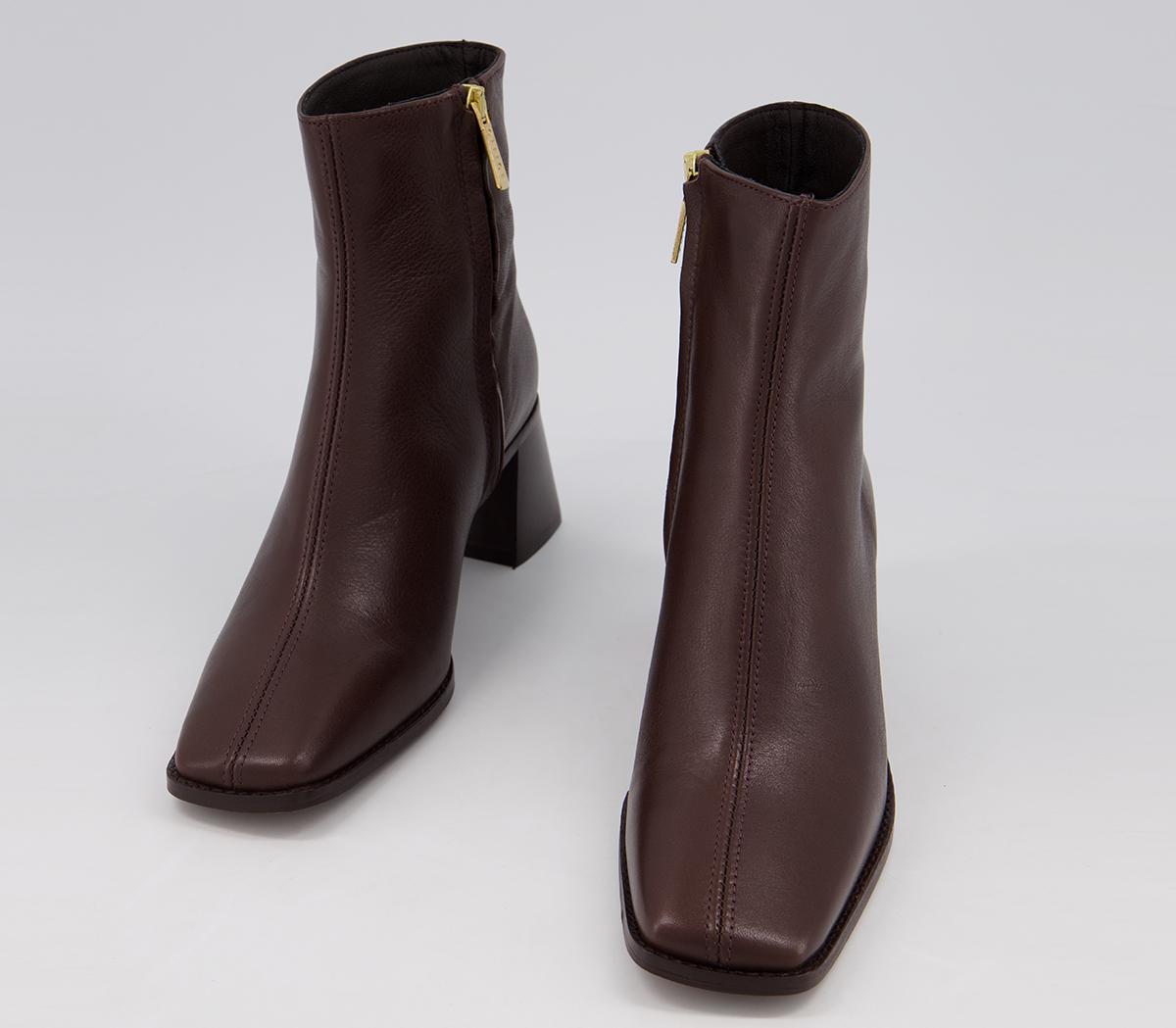 OFFICEAbbie Smart Square Toe Ankle BootsChocolate Leather