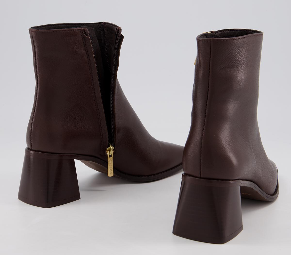 OFFICEAbbie Smart Square Toe Ankle BootsChocolate Leather