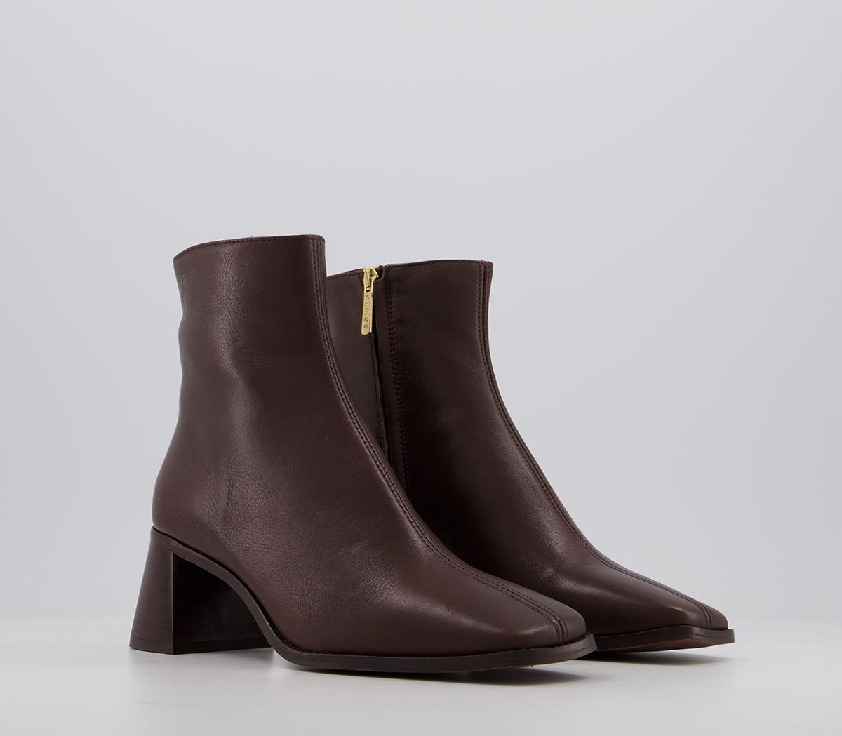 OFFICEAbbie Smart Square Toe Ankle BootsChocolate Leather
