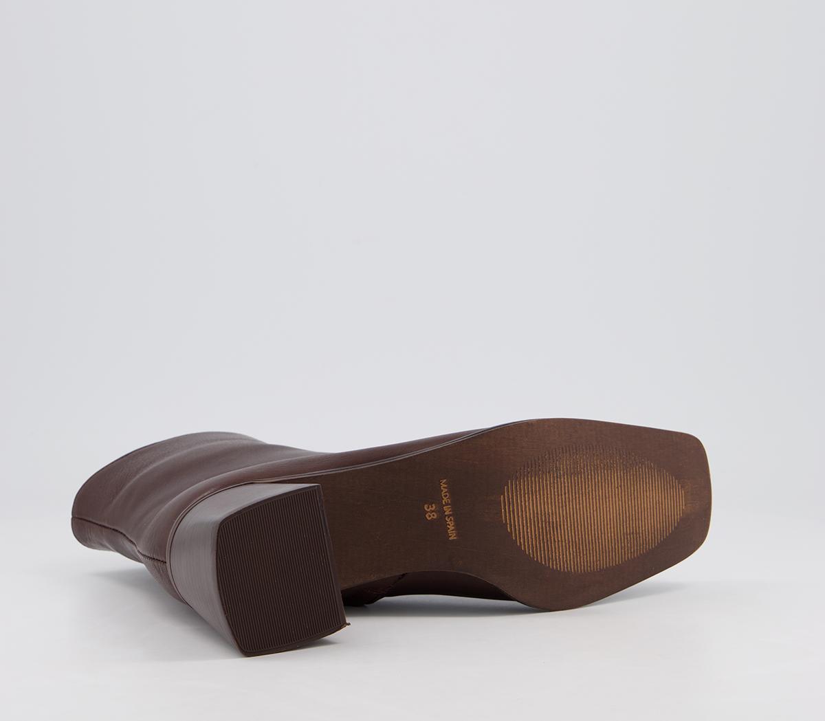 OFFICEAbbie Smart Square Toe Ankle BootsChocolate Leather