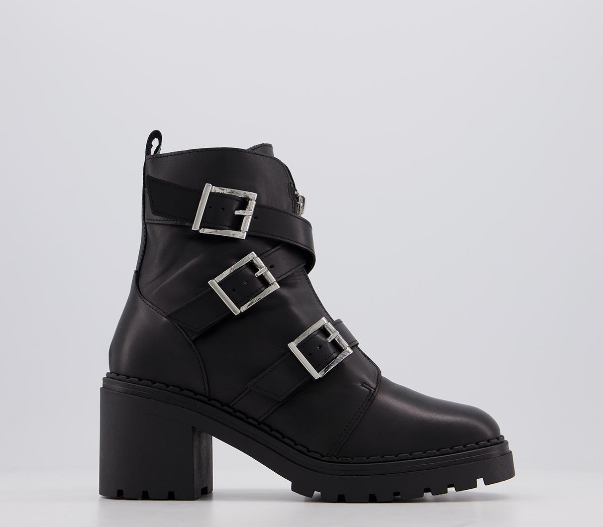 OFFICEAbsolute Buckle Casual Ankle BootsBlack Leather