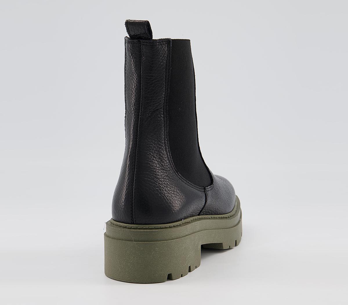 OFFICEAccuse Chunky Chelsea BootsBlack Leather Khaki Sole