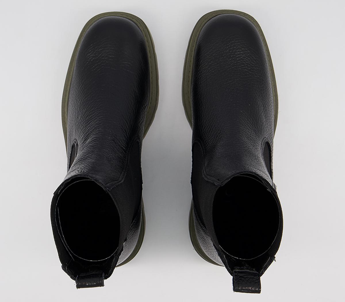 OFFICEAccuse Chunky Chelsea BootsBlack Leather Khaki Sole