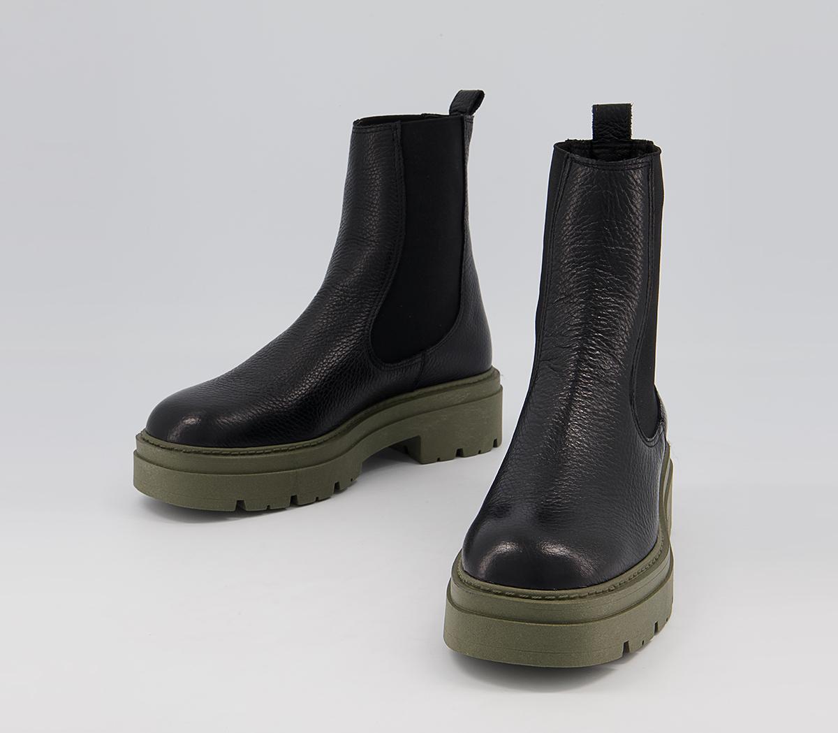 OFFICEAccuse Chunky Chelsea BootsBlack Leather Khaki Sole