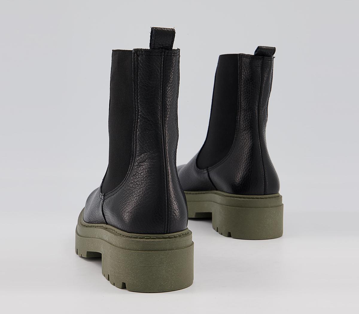 OFFICEAccuse Chunky Chelsea BootsBlack Leather Khaki Sole