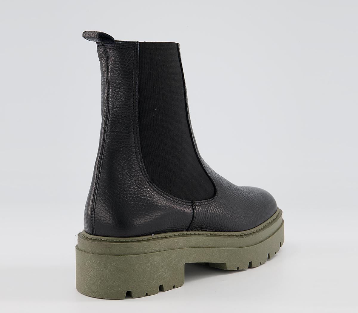 OFFICEAccuse Chunky Chelsea BootsBlack Leather Khaki Sole