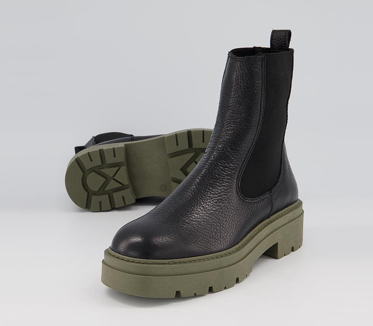 OFFICEAccuse Chunky Chelsea BootsBlack Leather Khaki Sole