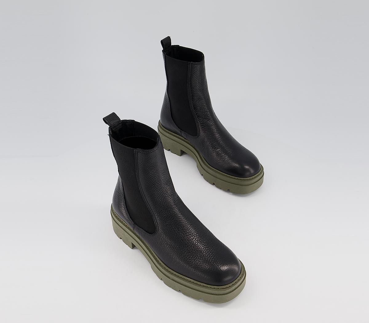 OFFICEAccuse Chunky Chelsea BootsBlack Leather Khaki Sole