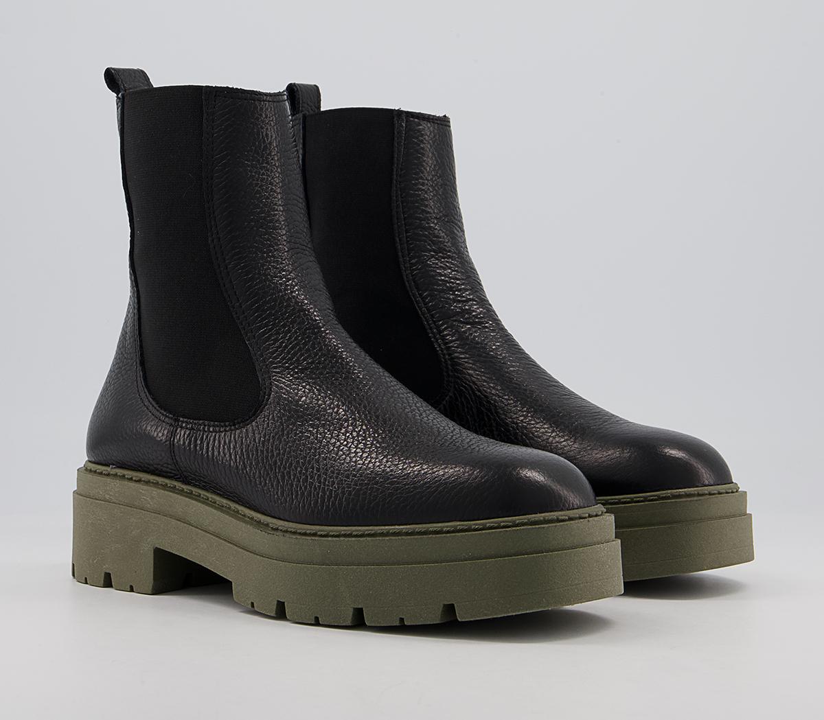 OFFICEAccuse Chunky Chelsea BootsBlack Leather Khaki Sole