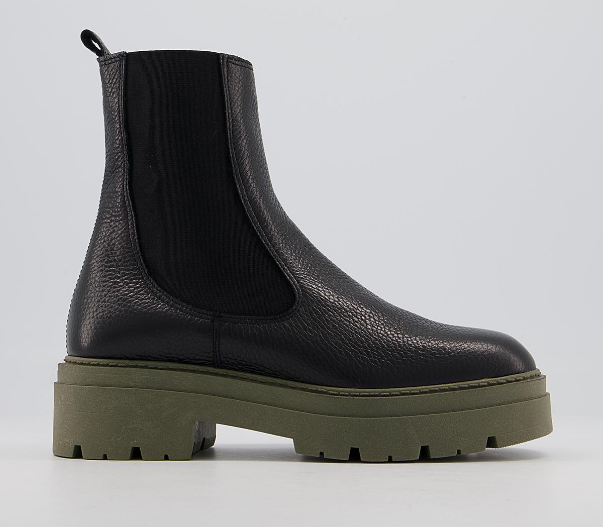 OFFICEAccuse Chunky Chelsea BootsBlack Leather Khaki Sole