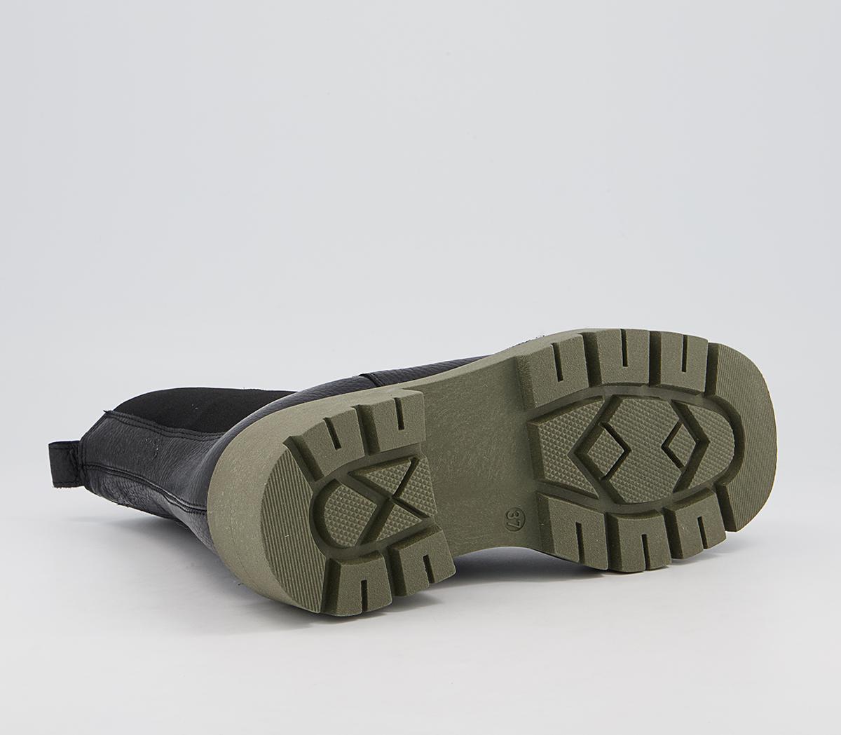 OFFICEAccuse Chunky Chelsea BootsBlack Leather Khaki Sole