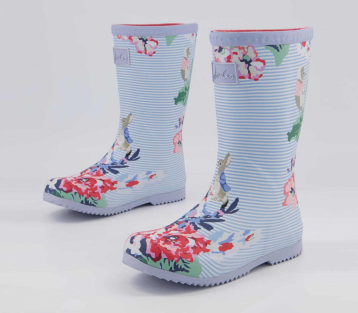 Joules Junior Roll Up Wellies Peter Rabbit White Floral - Unisex