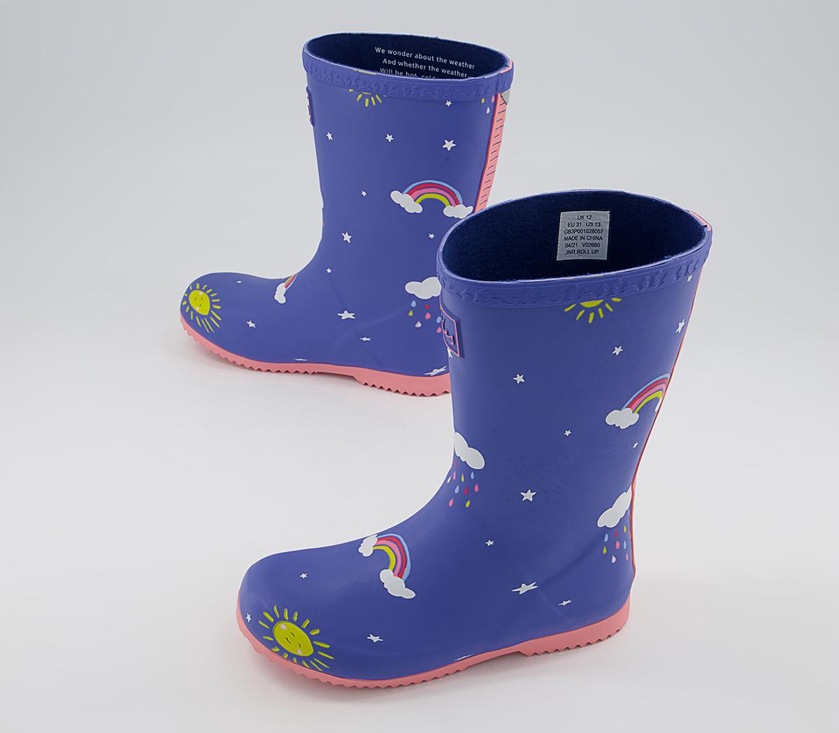 Joules Junior Roll Up Wellies Joules Junior Roll Up Wellies Blue Clouds