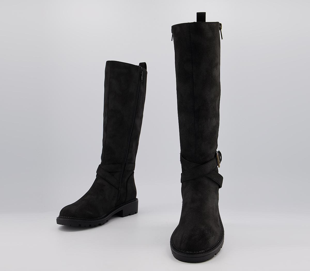 OFFICE Karis Buckle Detail Knee Boots Black Knee High Boots