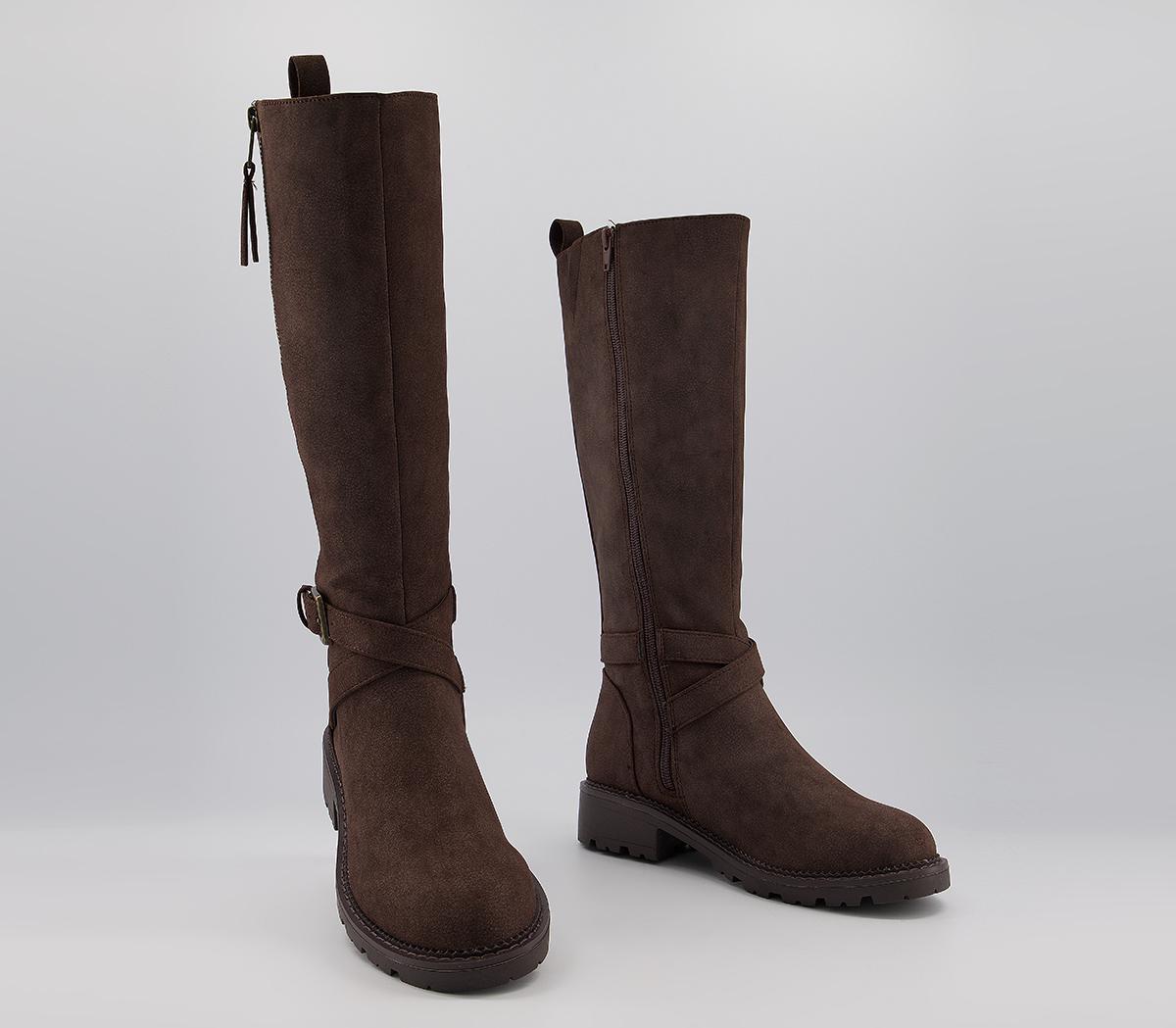 OFFICE Karis Buckle Detail Knee Boots Brown - Knee High Boots