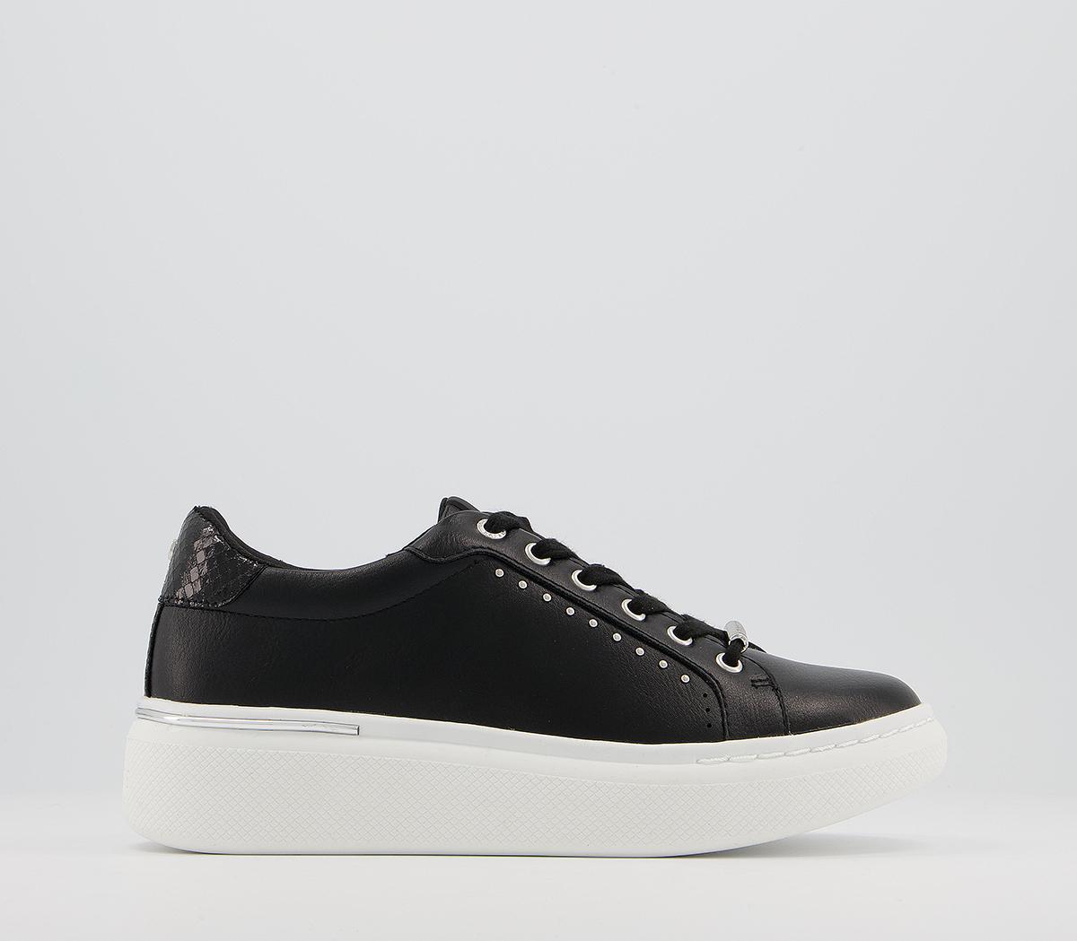 OFFICEFinish Lace Up TrainersBlack With Silver Hardware
