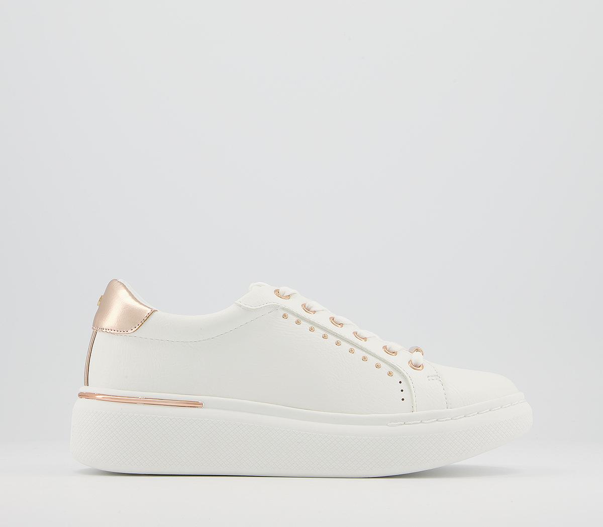 OFFICEFinish Lace Up TrainersWhite With Rosegold Hardware