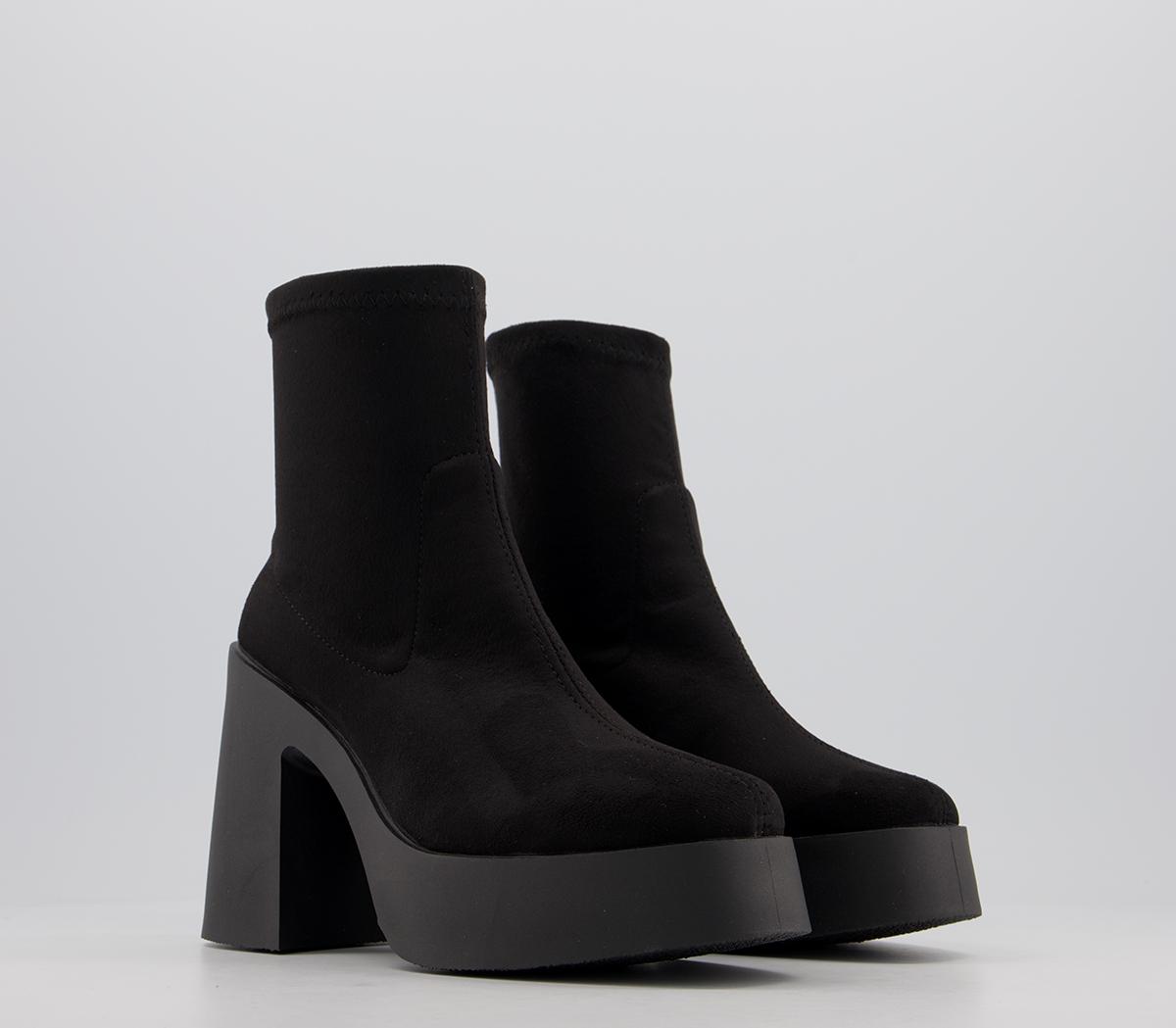 OFFICE Affect - Platform Sock Boots Black Stretch - Women's Ankle Boots