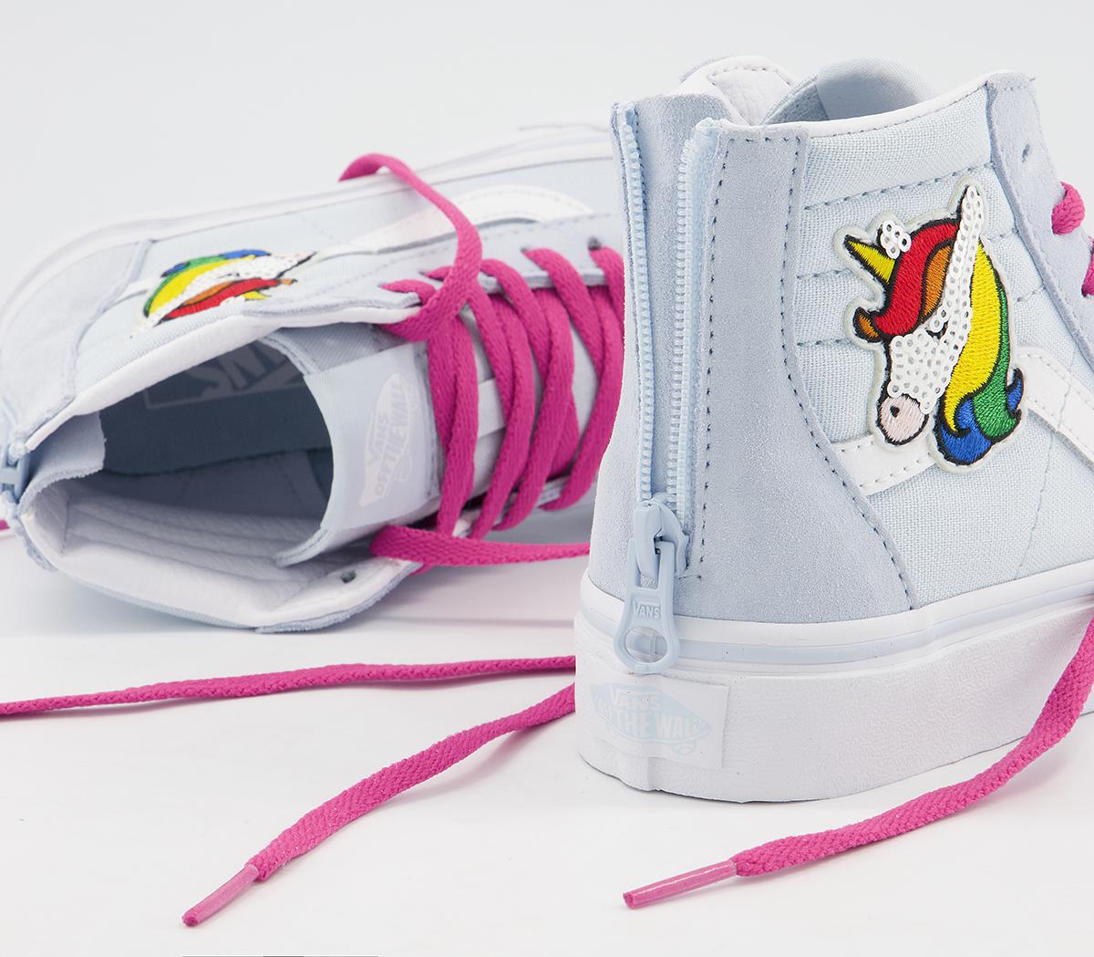 Vans Sk8 Hi Zip Kids Trainers Sequin Unicorn Ballard Blue True