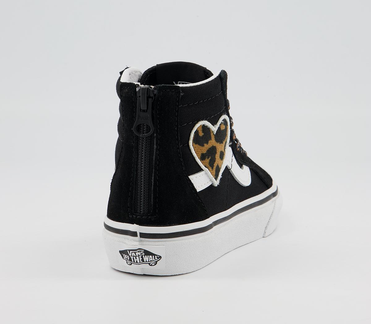 Vans Sk8 Hi Zip Kids Trainers Vans Sk8 Hi Zip Kids Trainers Leopard Heart Black