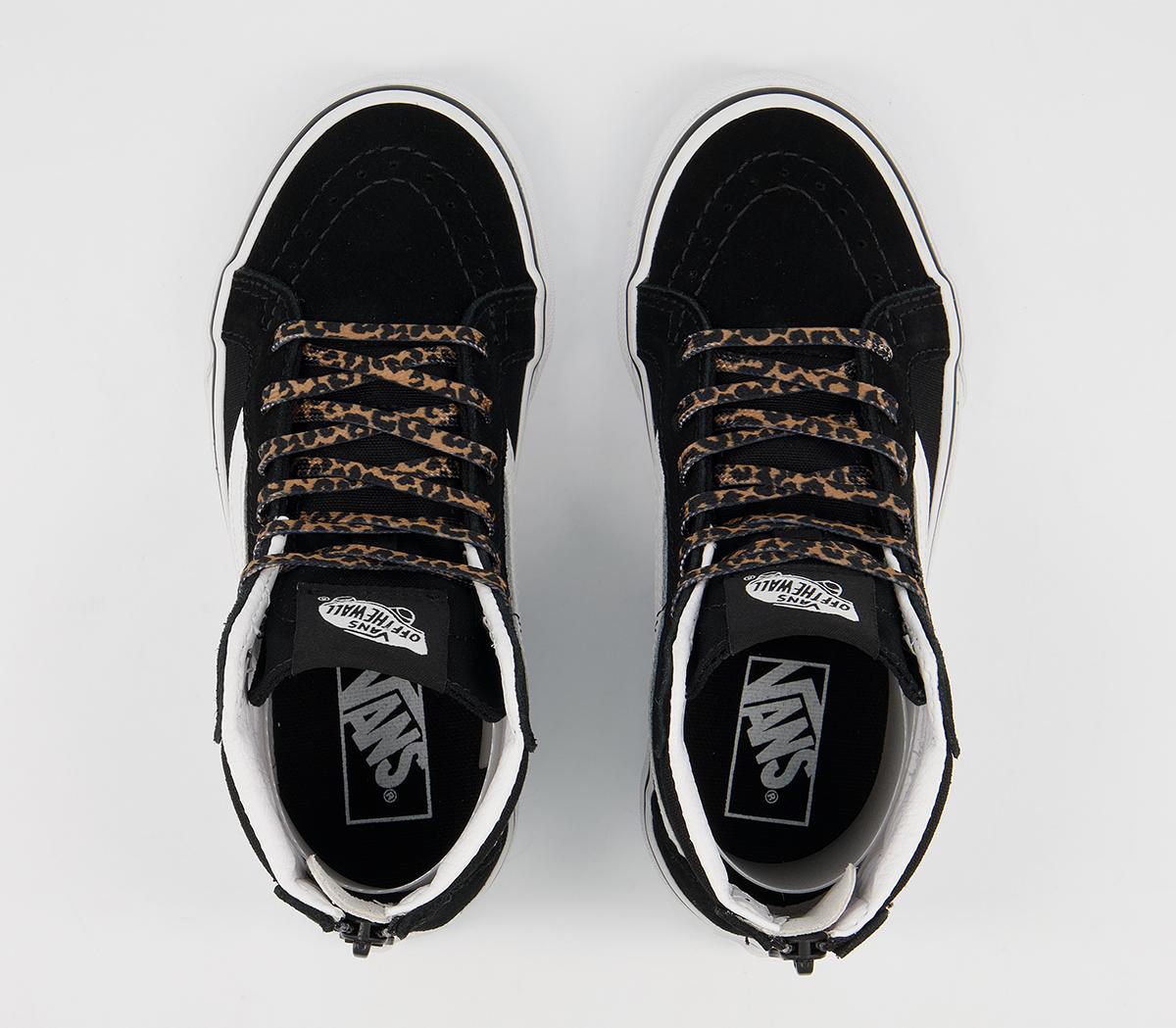Vans Sk8 Hi Zip Kids Trainers Vans Sk8 Hi Zip Kids Trainers Leopard Heart Black