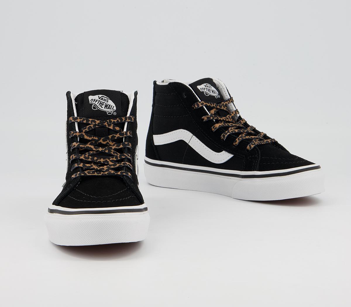 Vans Sk8 Hi Zip Kids Trainers Vans Sk8 Hi Zip Kids Trainers Leopard Heart Black