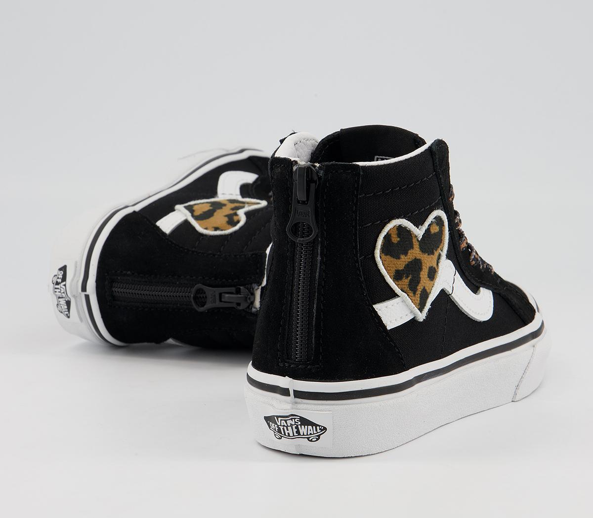 Vans Sk8 Hi Zip Kids Trainers Vans Sk8 Hi Zip Kids Trainers Leopard Heart Black