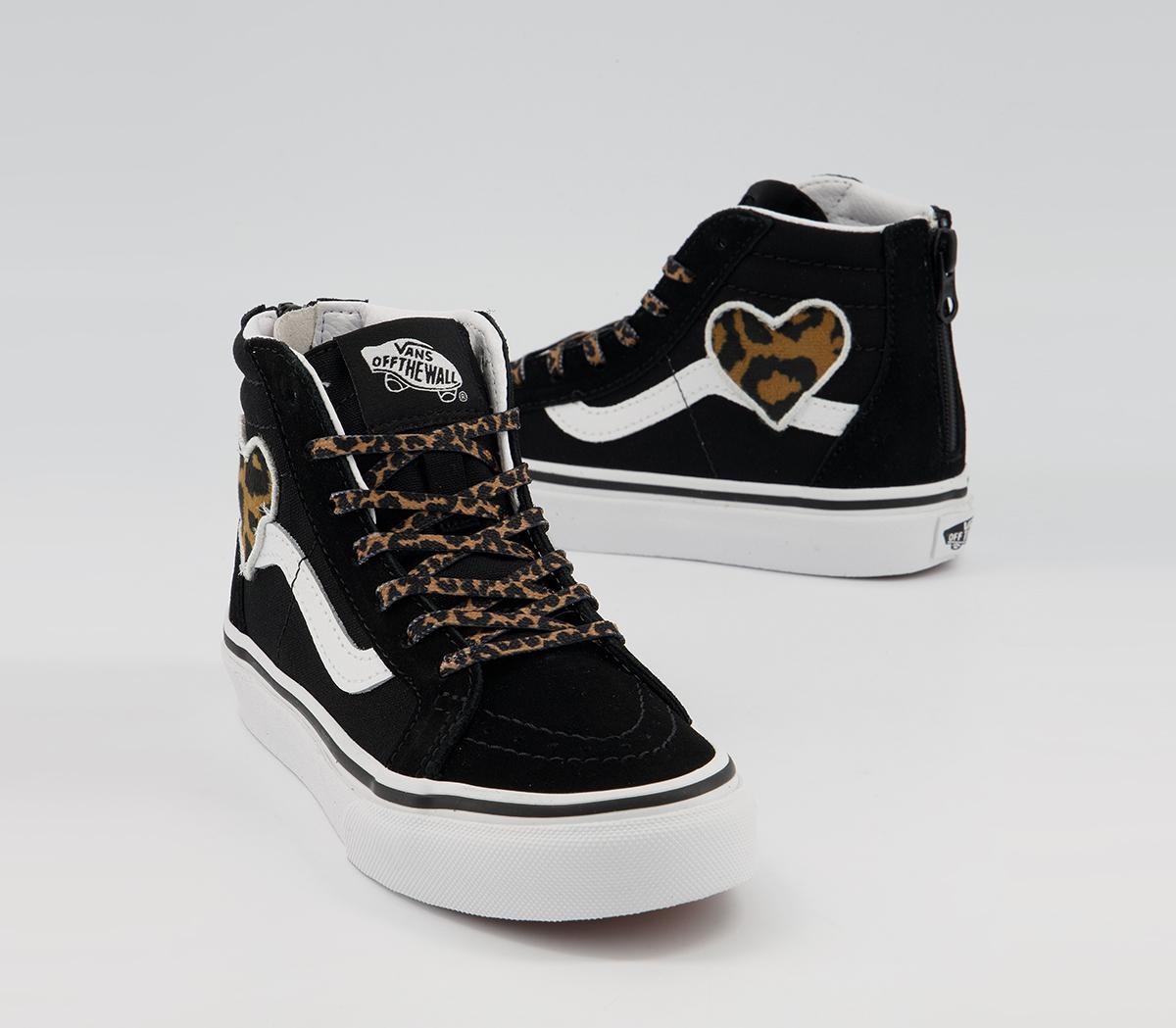 Vans Sk8 Hi Zip Kids Trainers Vans Sk8 Hi Zip Kids Trainers Leopard Heart Black