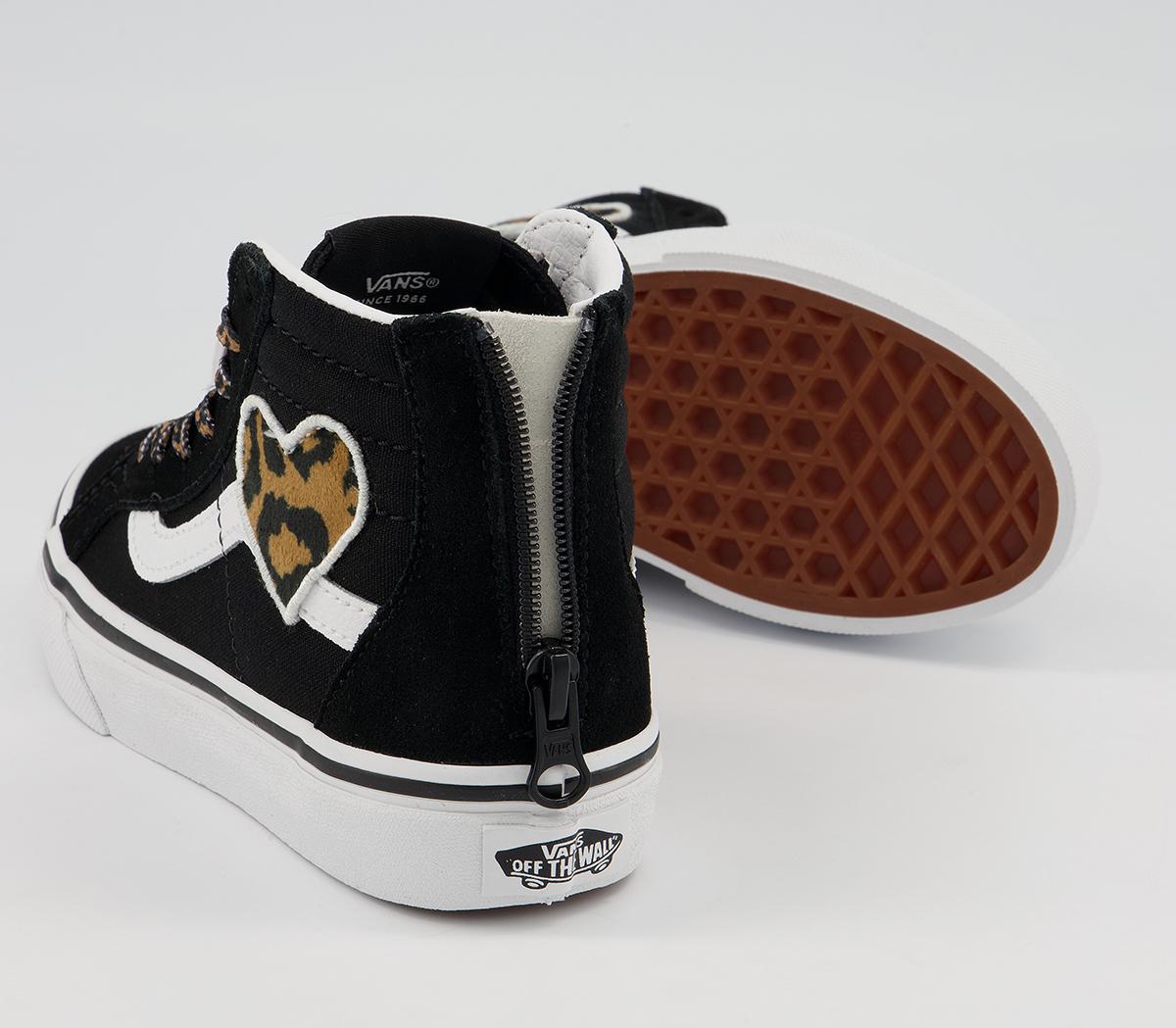 Vans Sk8 Hi Zip Kids Trainers Vans Sk8 Hi Zip Kids Trainers Leopard Heart Black