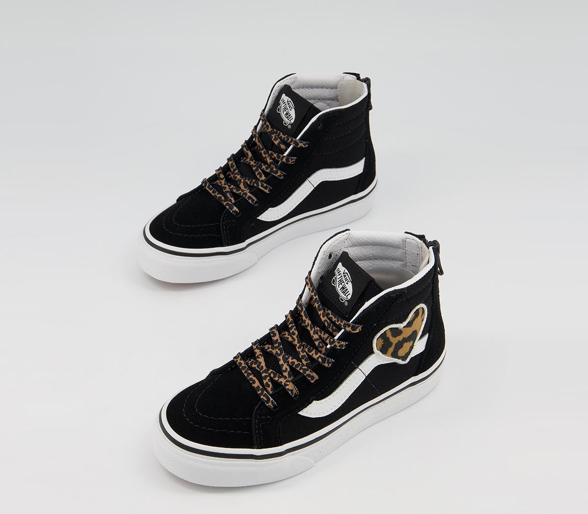 Vans Sk8 Hi Zip Kids Trainers Vans Sk8 Hi Zip Kids Trainers Leopard Heart Black
