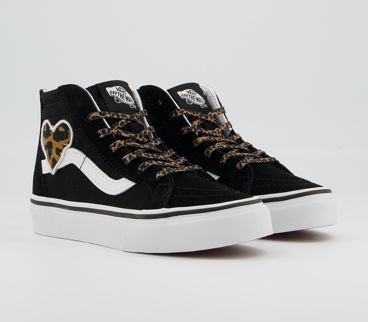 Vans Sk8 Hi Zip Kids Trainers Vans Sk8 Hi Zip Kids Trainers Leopard Heart Black