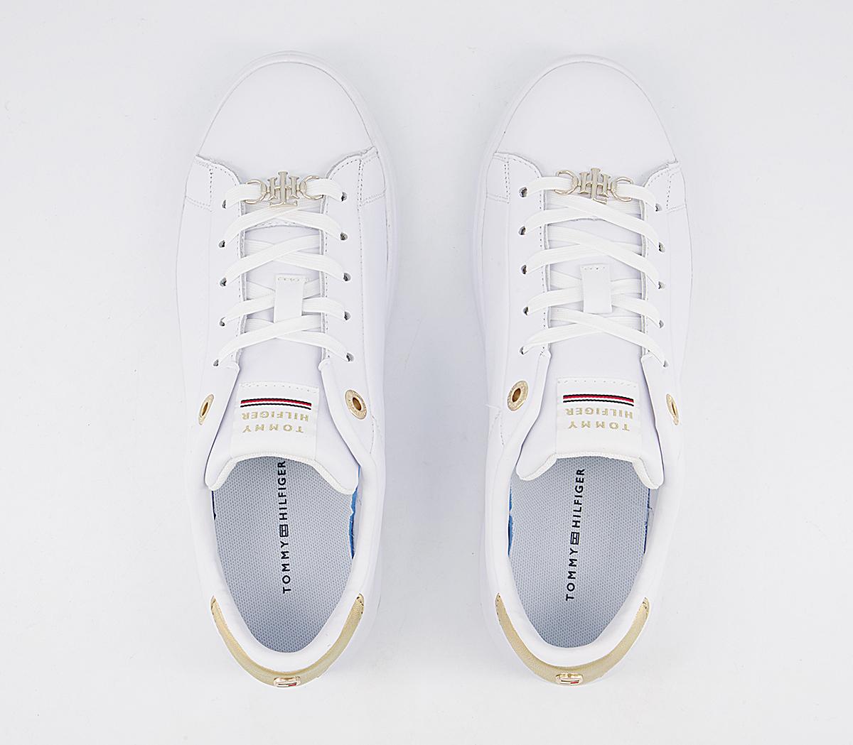 Tommy Hilfiger Leather Cupsole Trainers Tommy Hilfiger Leather Cupsole Trainers Metallic White Gold