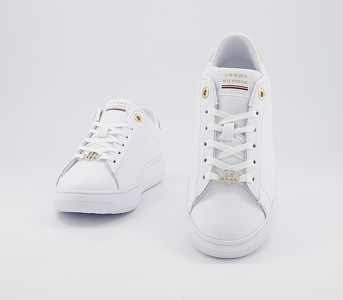 Tommy Hilfiger Leather Cupsole Trainers Tommy Hilfiger Leather Cupsole Trainers Metallic White Gold