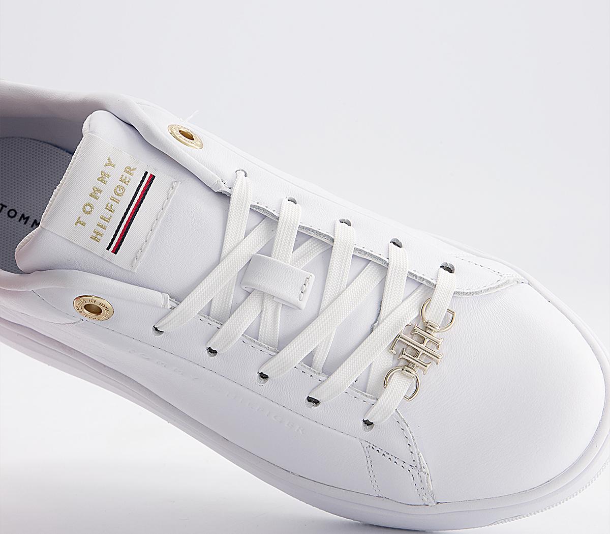 Tommy Hilfiger Leather Cupsole Trainers Tommy Hilfiger Leather Cupsole Trainers Metallic White Gold