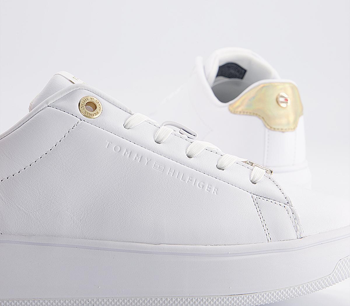 Tommy Hilfiger Leather Cupsole Trainers Tommy Hilfiger Leather Cupsole Trainers Metallic White Gold