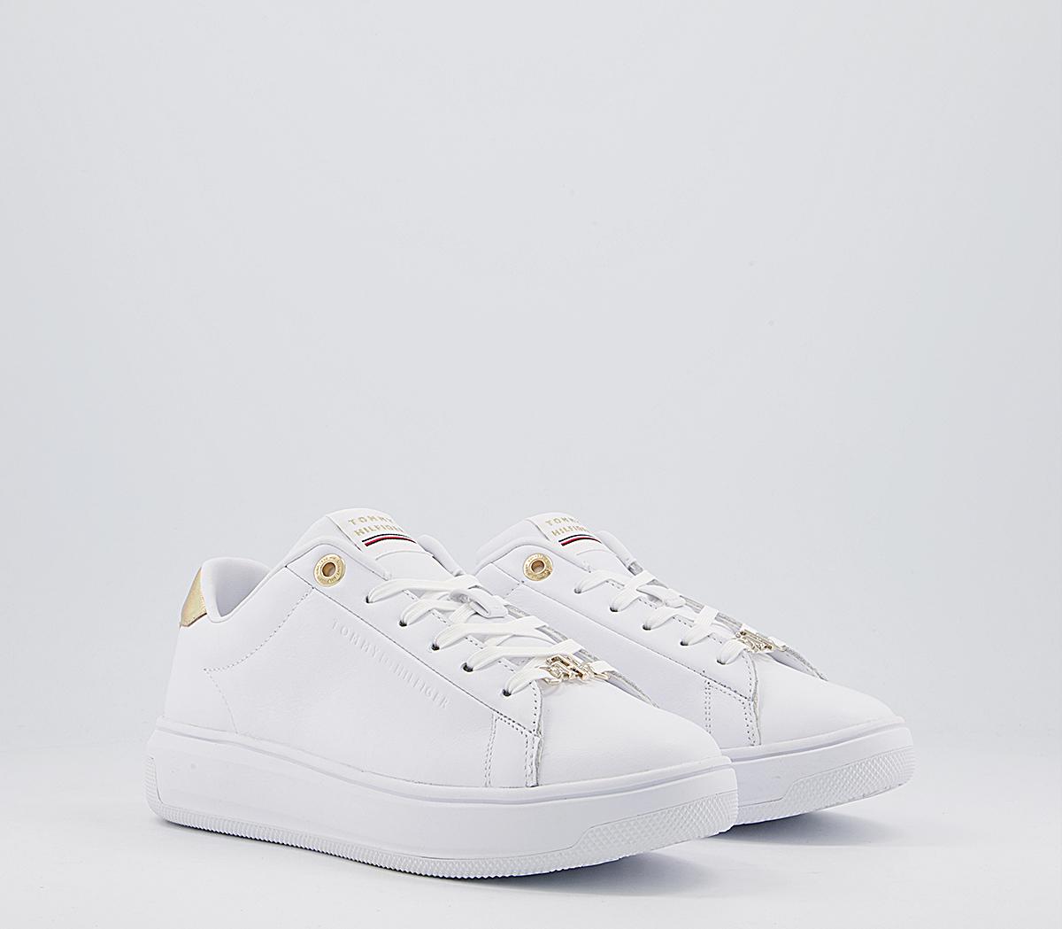 Tommy Hilfiger Leather Cupsole Trainers Tommy Hilfiger Leather Cupsole Trainers Metallic White Gold