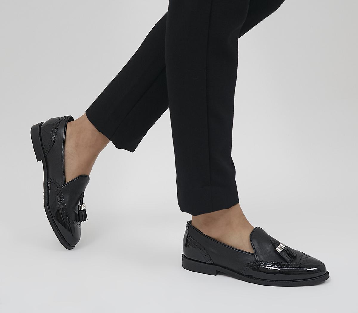 Black shiny hot sale tassel loafers