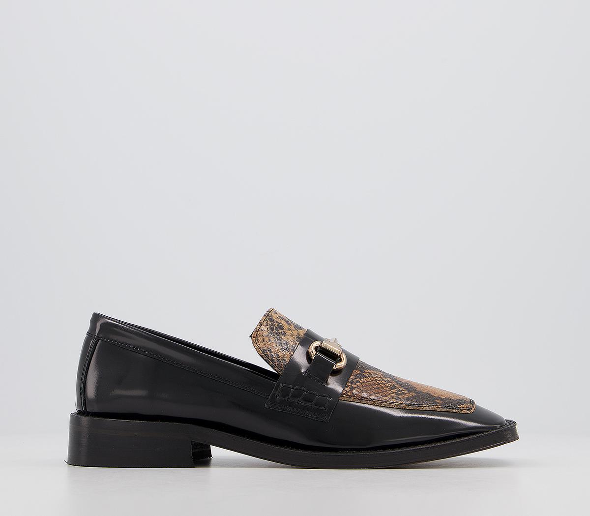 OFFICEFreed Square Toe LoafersBlack Leather Snake Mix