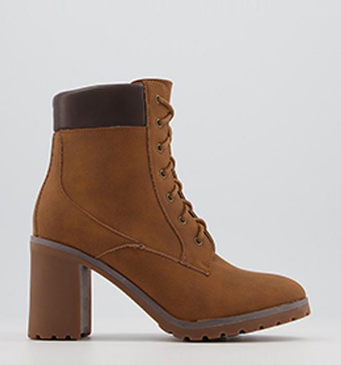 OFFICE Access Heeled Casual Lace Up Boots Tan