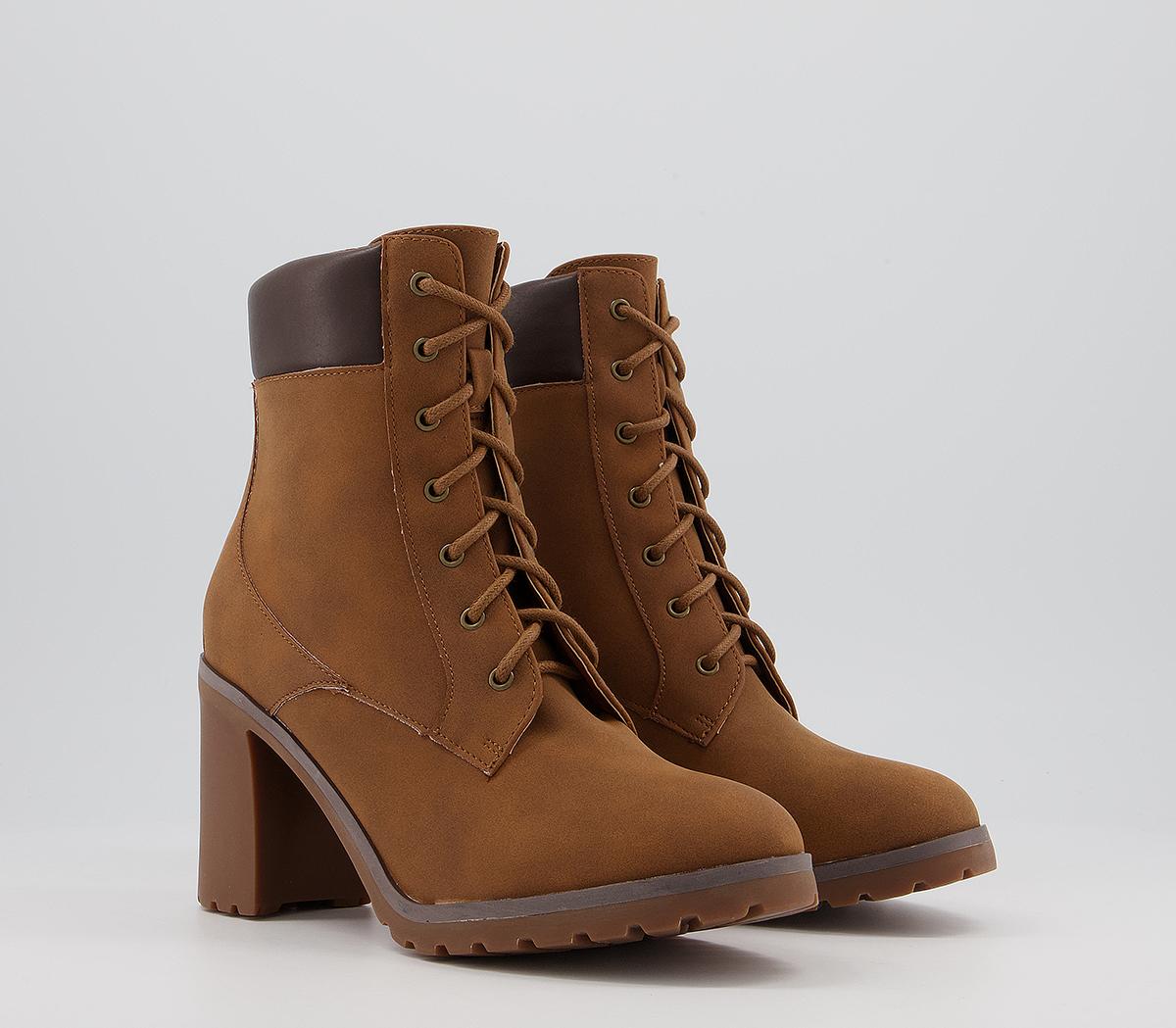 OFFICE Access Heeled Casual Lace Up Boots Tan Women