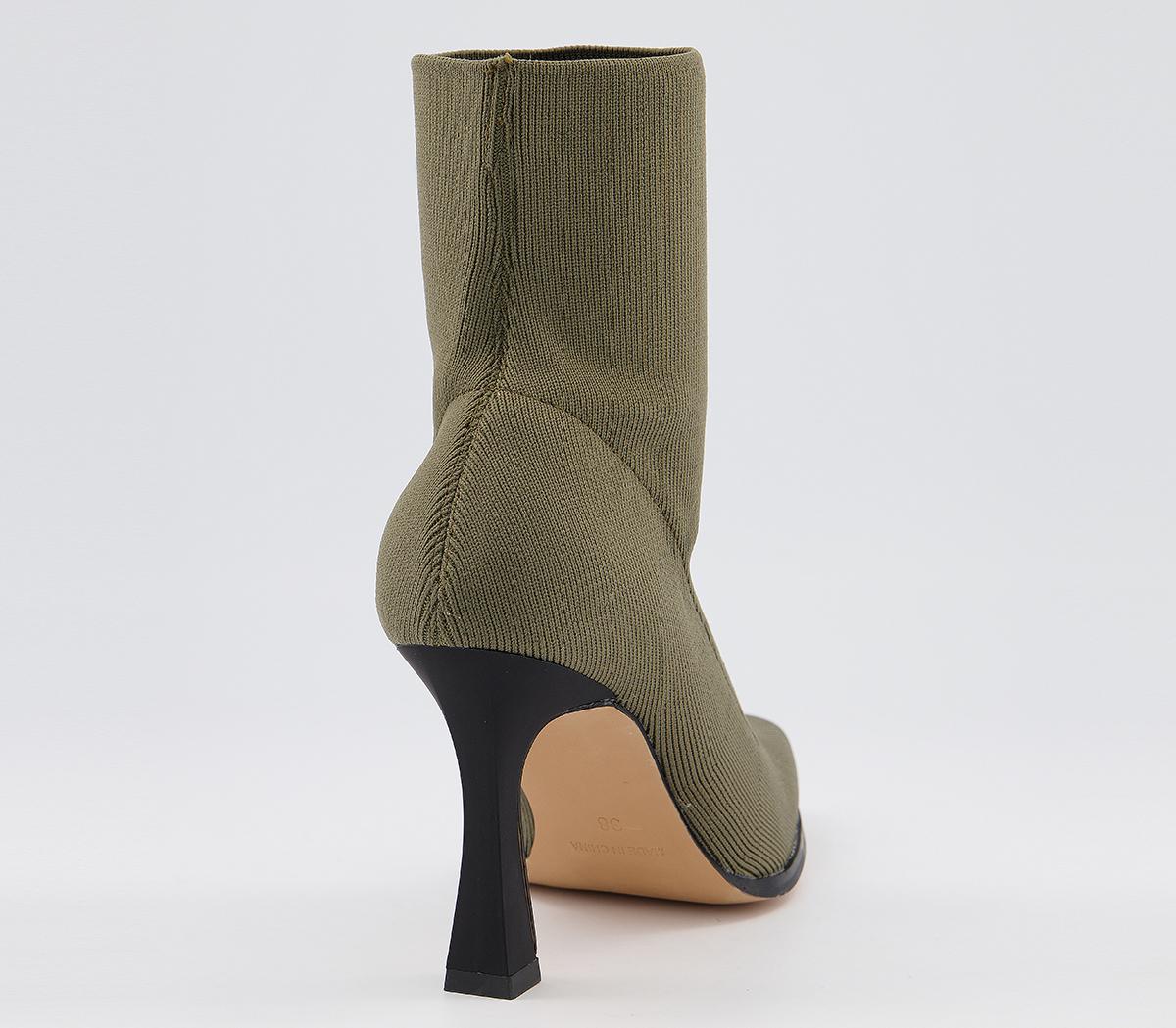 OFFICEAbstract Pointed Stretch Ankle BootsDark Green Knit