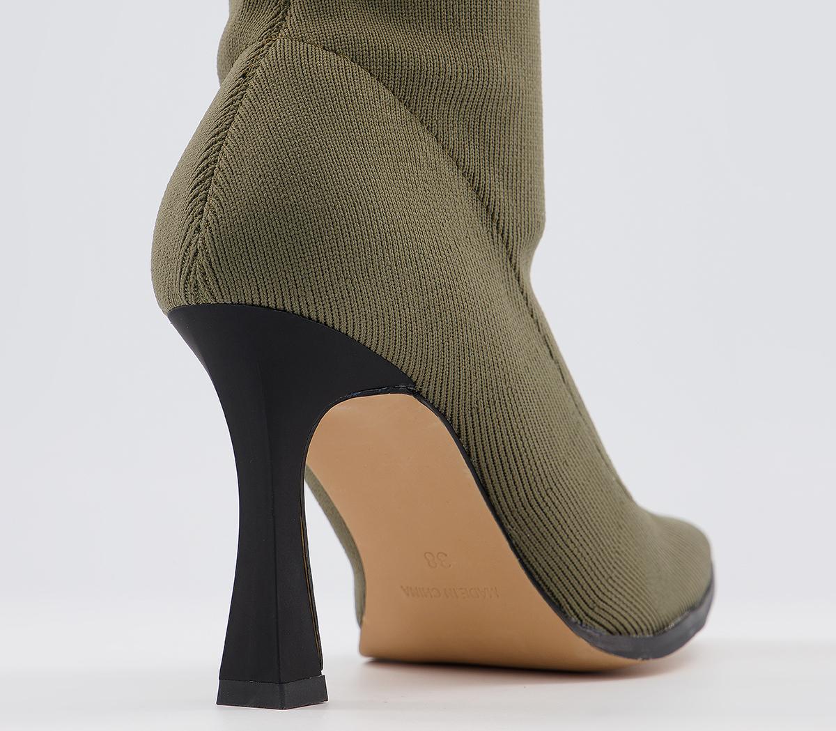 OFFICEAbstract Pointed Stretch Ankle BootsDark Green Knit