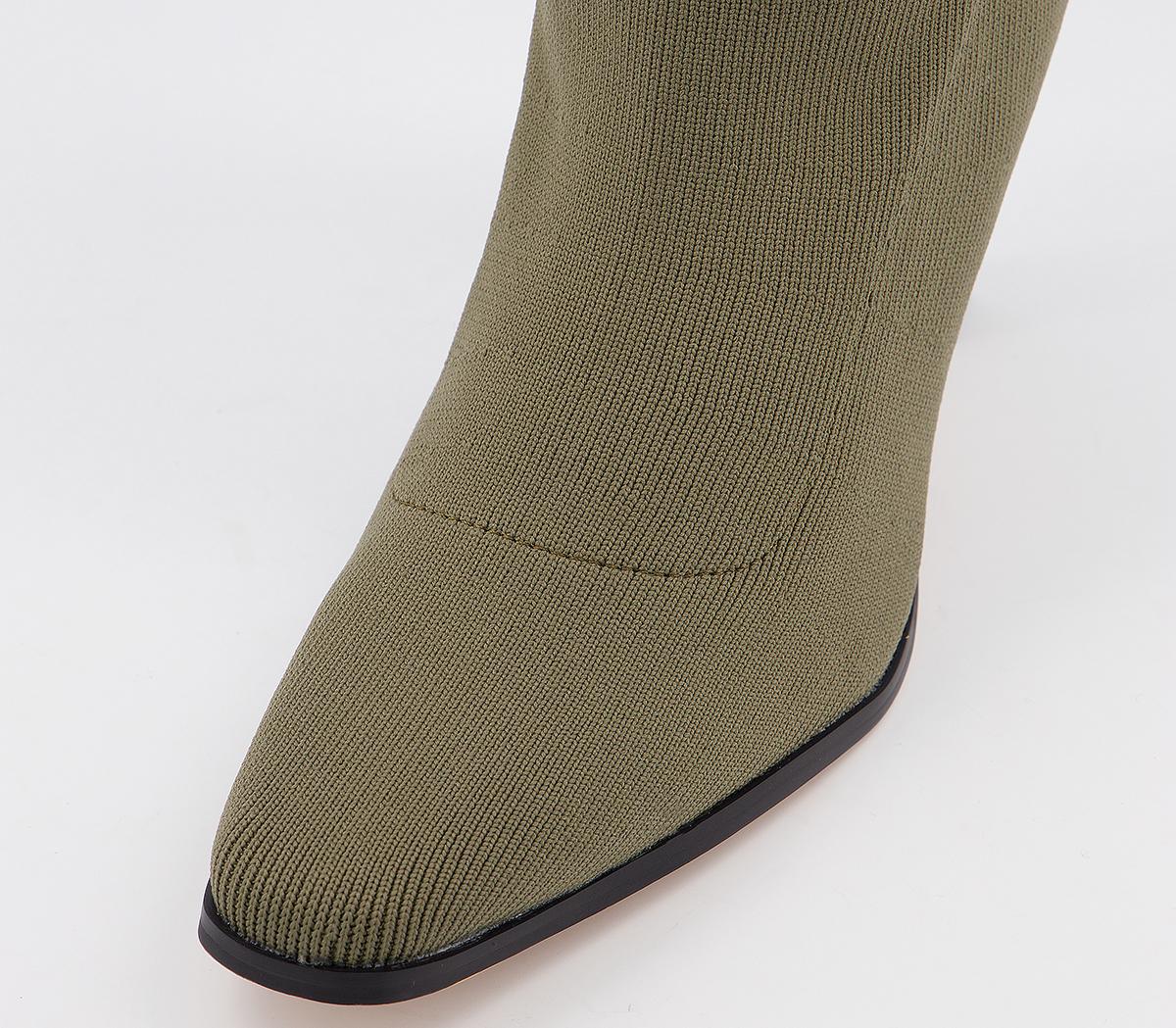OFFICEAbstract Pointed Stretch Ankle BootsDark Green Knit
