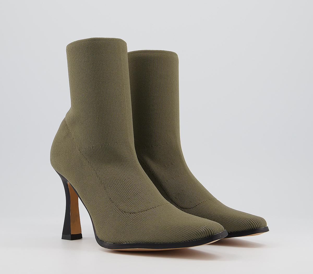 OFFICEAbstract Pointed Stretch Ankle BootsDark Green Knit