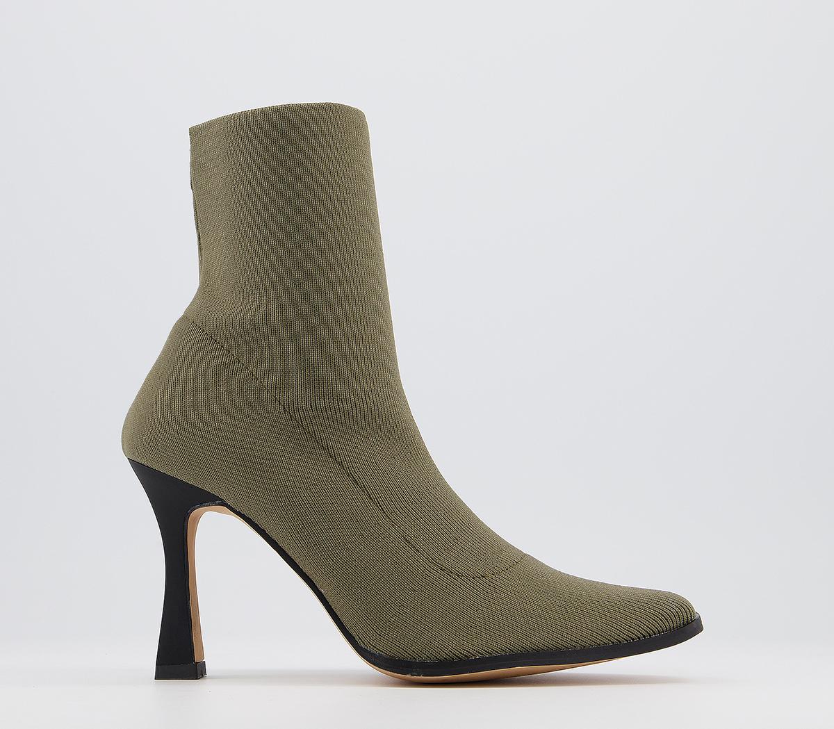OFFICEAbstract Pointed Stretch Ankle BootsDark Green Knit