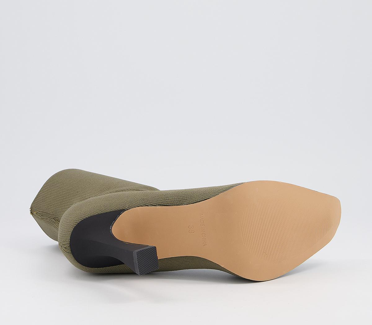 OFFICEAbstract Pointed Stretch Ankle BootsDark Green Knit